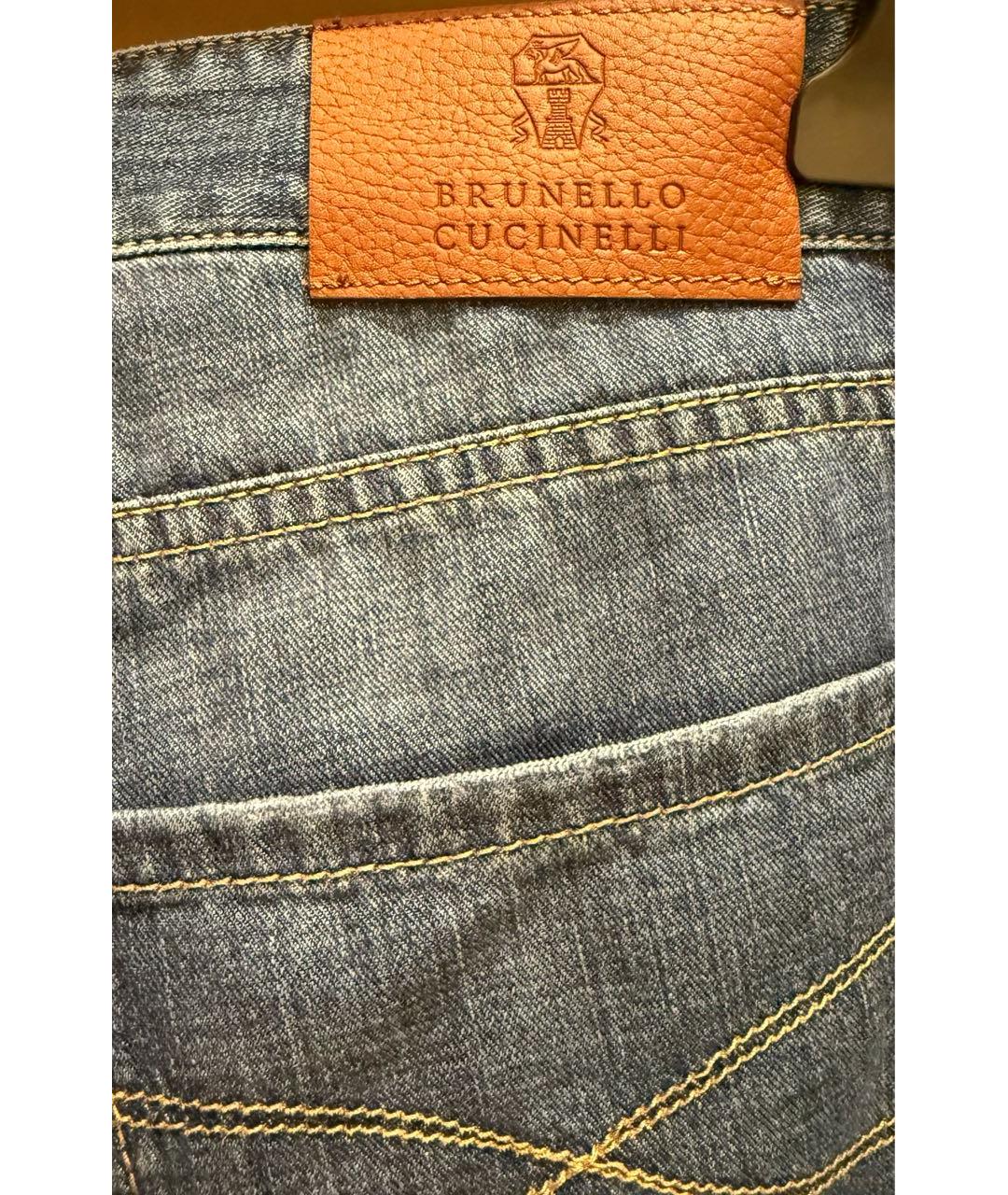 BRUNELLO CUCINELLI Темно-синие хлопковые прямые джинсы, фото 5