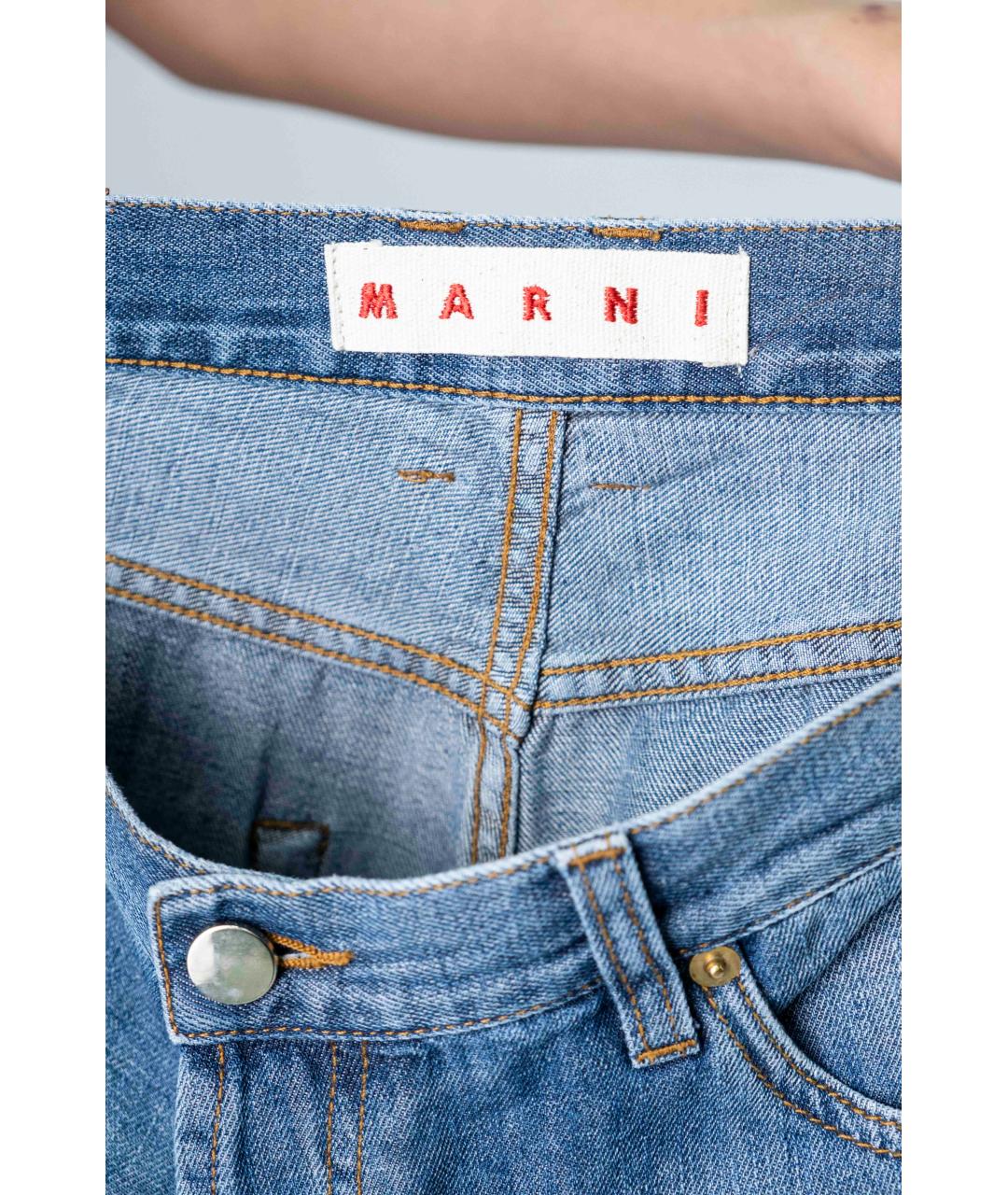 MARNI Синие хлопко-леновые прямые джинсы, фото 3