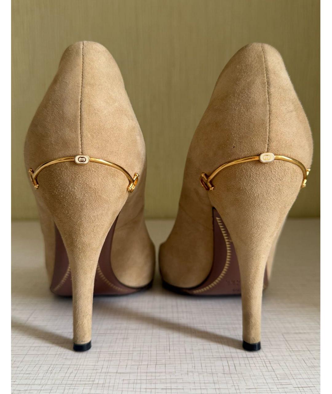 GUCCI Бежевые замшевые туфли, фото 4