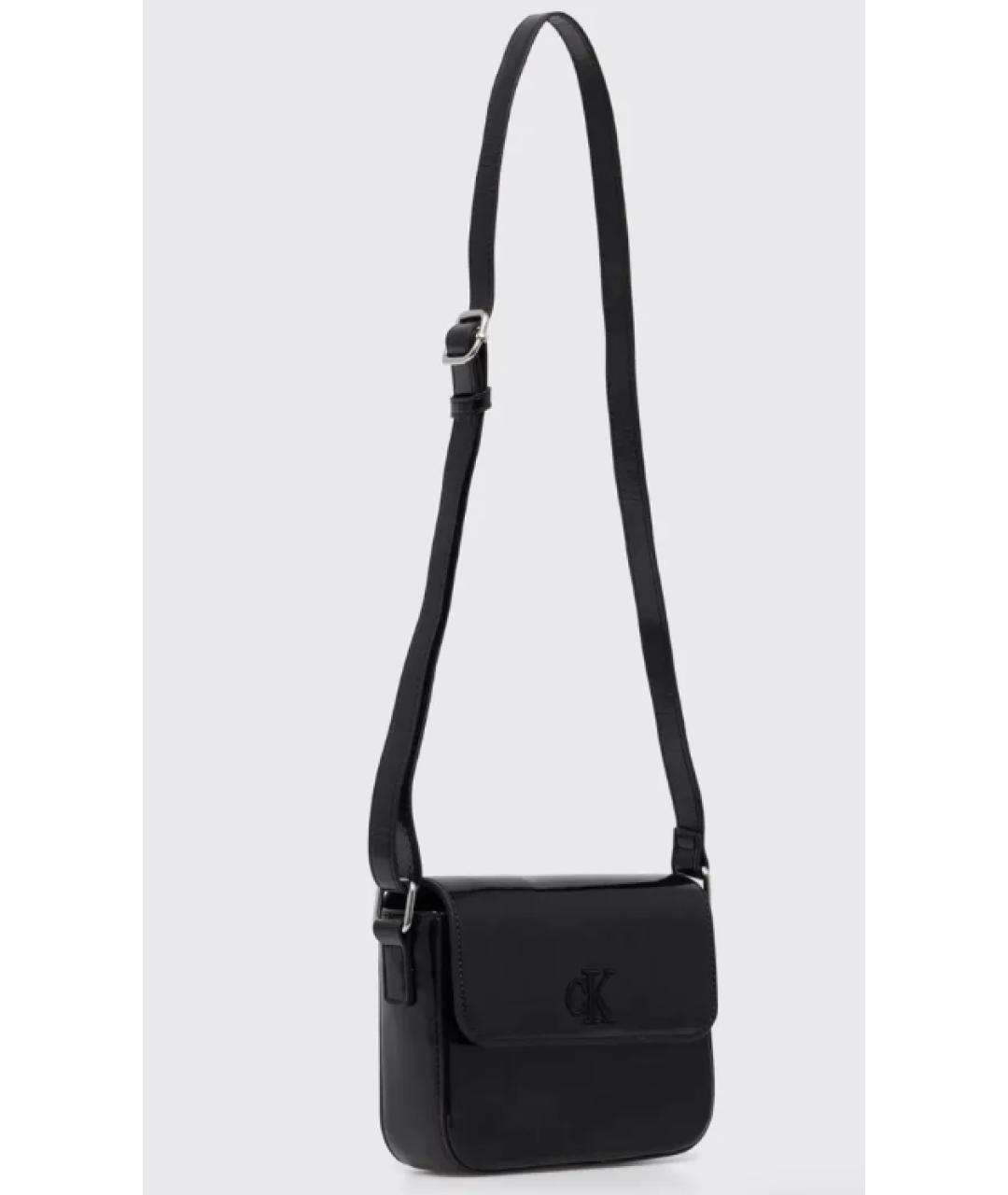 CALVIN KLEIN Черная сумка через плечо из лакированной кожи, фото 2