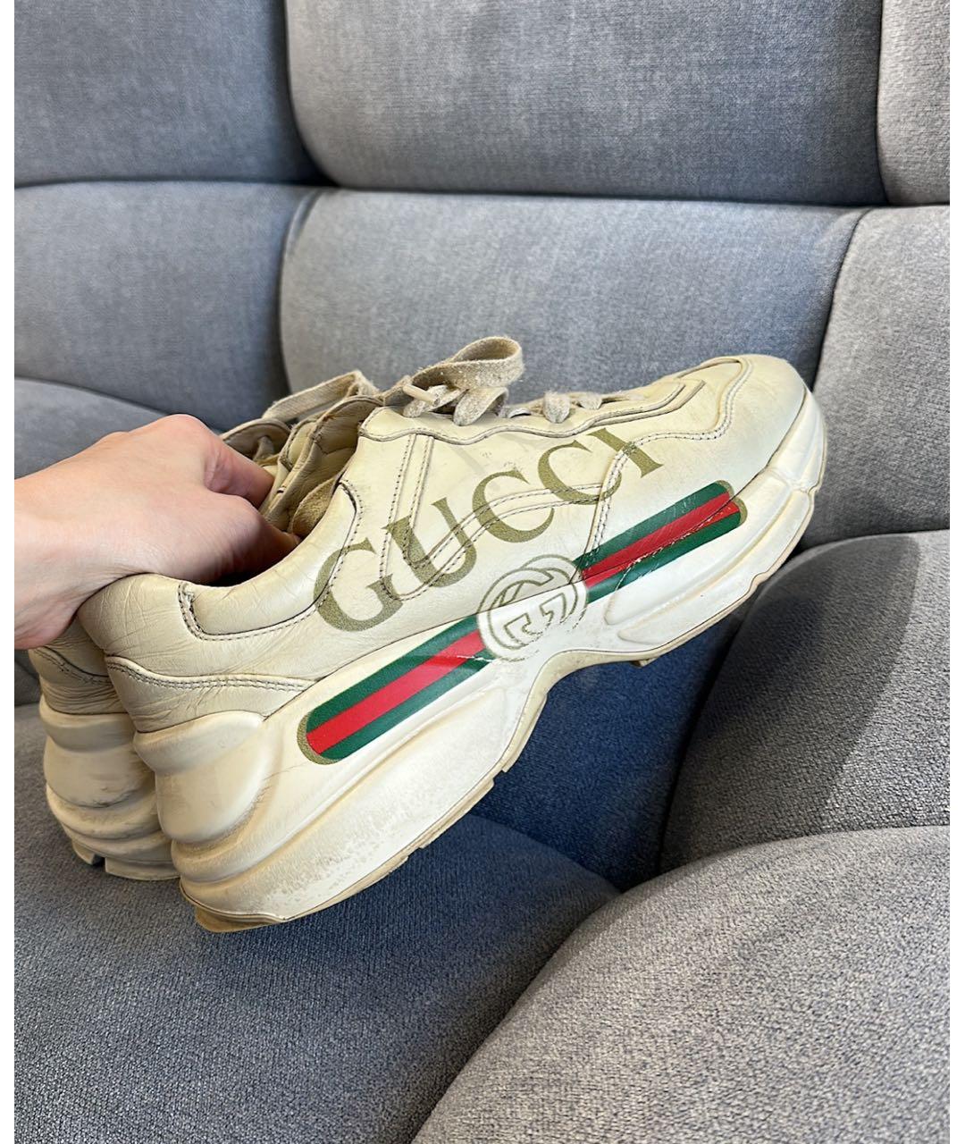 GUCCI Белые кожаные кроссовки, фото 6