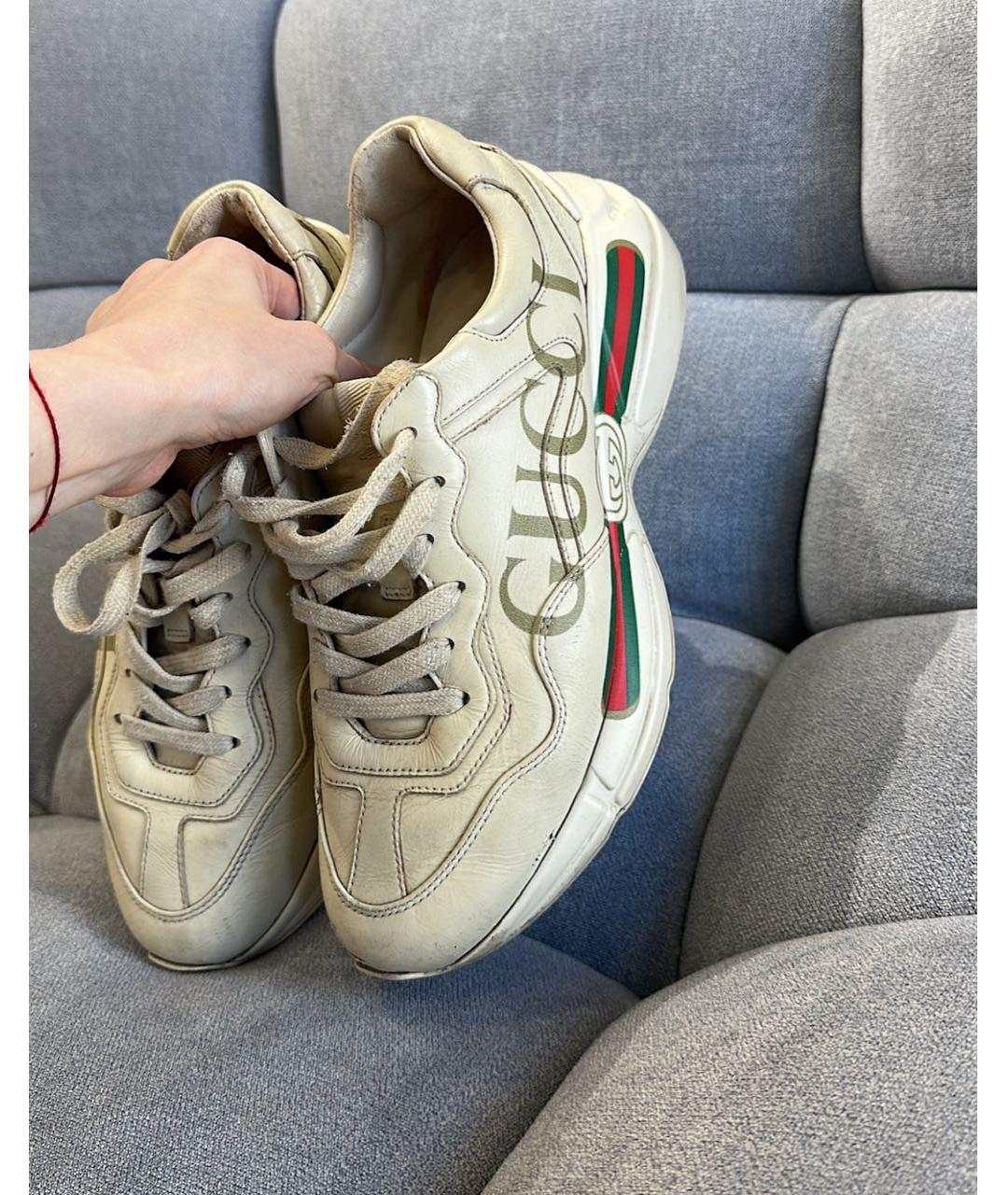 GUCCI Белые кожаные кроссовки, фото 3