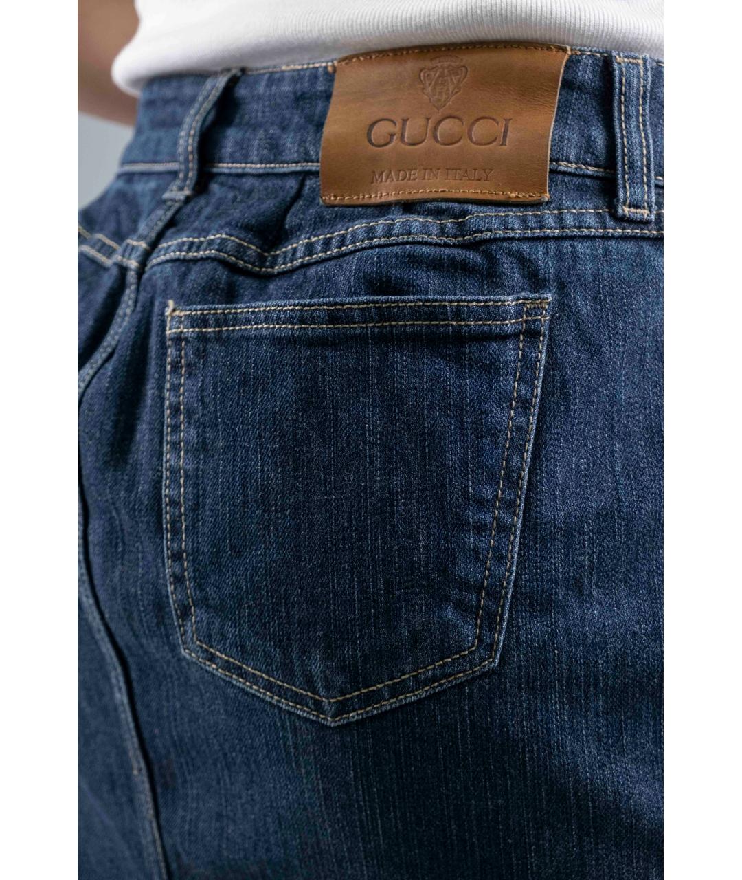 GUCCI Синяя хлопко-эластановая юбка мини, фото 3