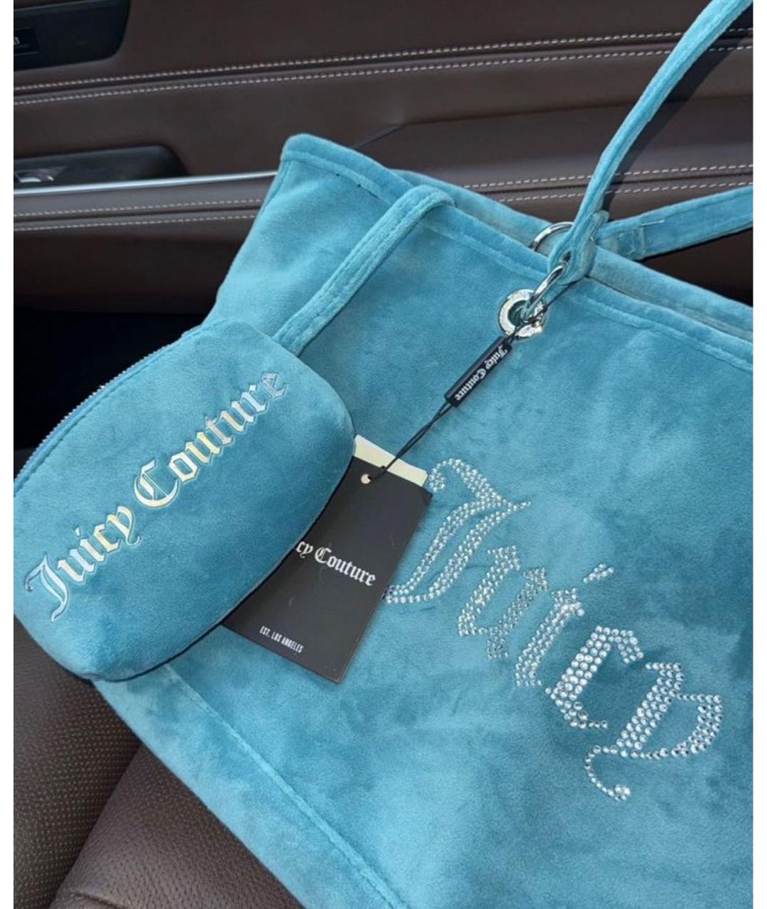 JUICY COUTURE Голубая бархатная сумка тоут, фото 2