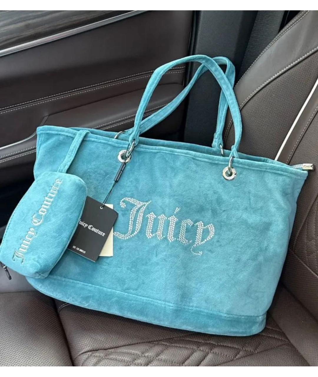 JUICY COUTURE Голубая бархатная сумка тоут, фото 6
