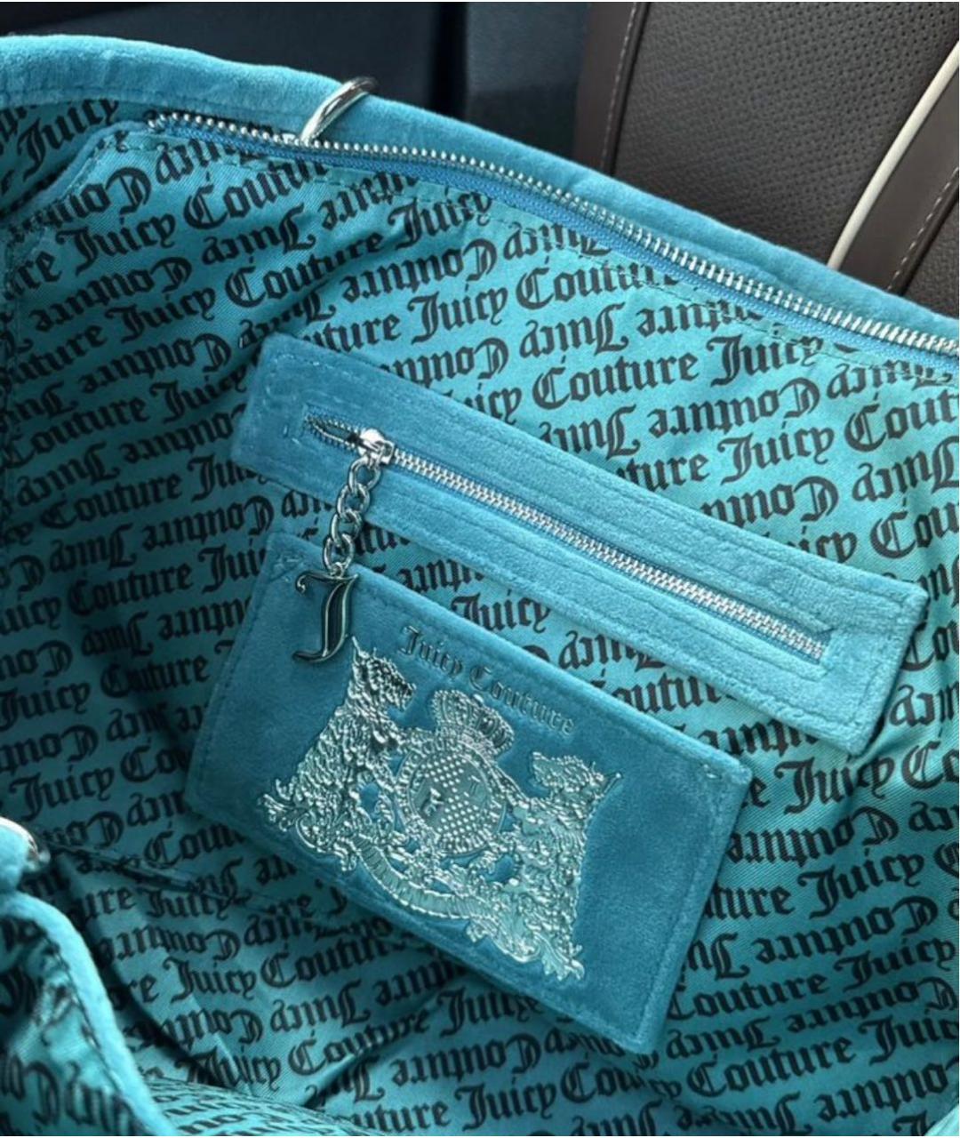 JUICY COUTURE Голубая бархатная сумка тоут, фото 3