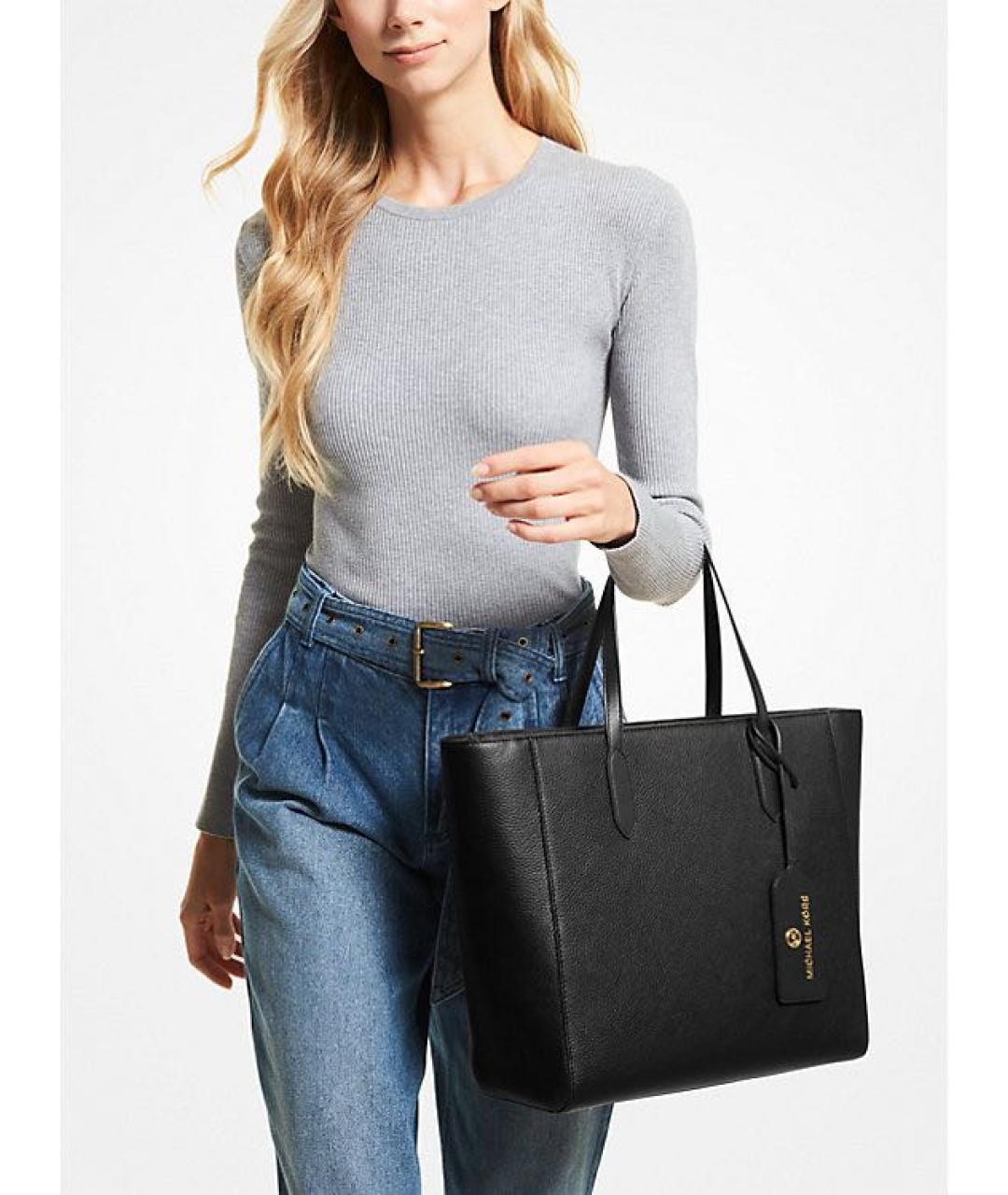 MICHAEL MICHAEL KORS Черная кожаная сумка тоут, фото 8