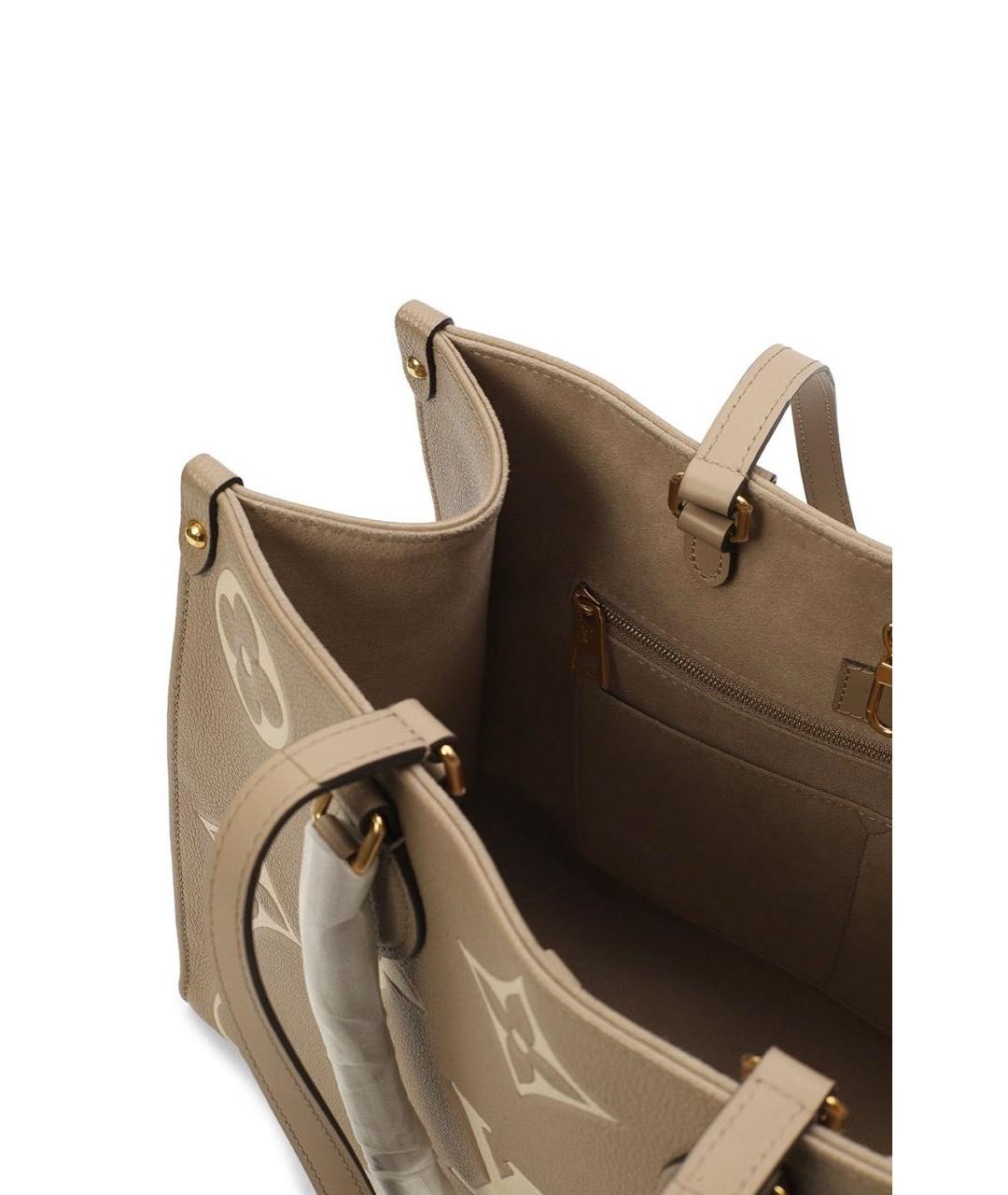LOUIS VUITTON Бежевая кожаная сумка тоут, фото 5