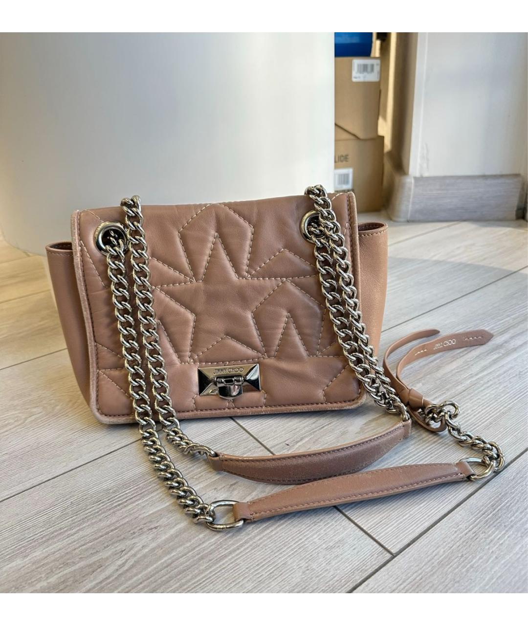 JIMMY CHOO Бежевая кожаная сумка тоут, фото 7