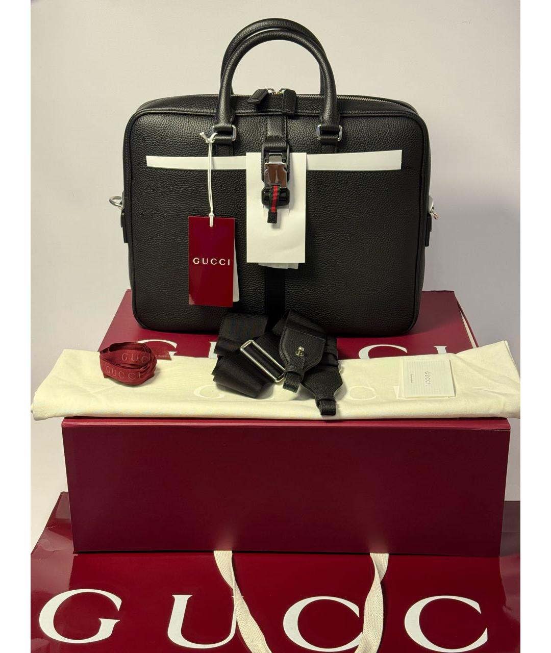 GUCCI Черный кожаный портфель, фото 5