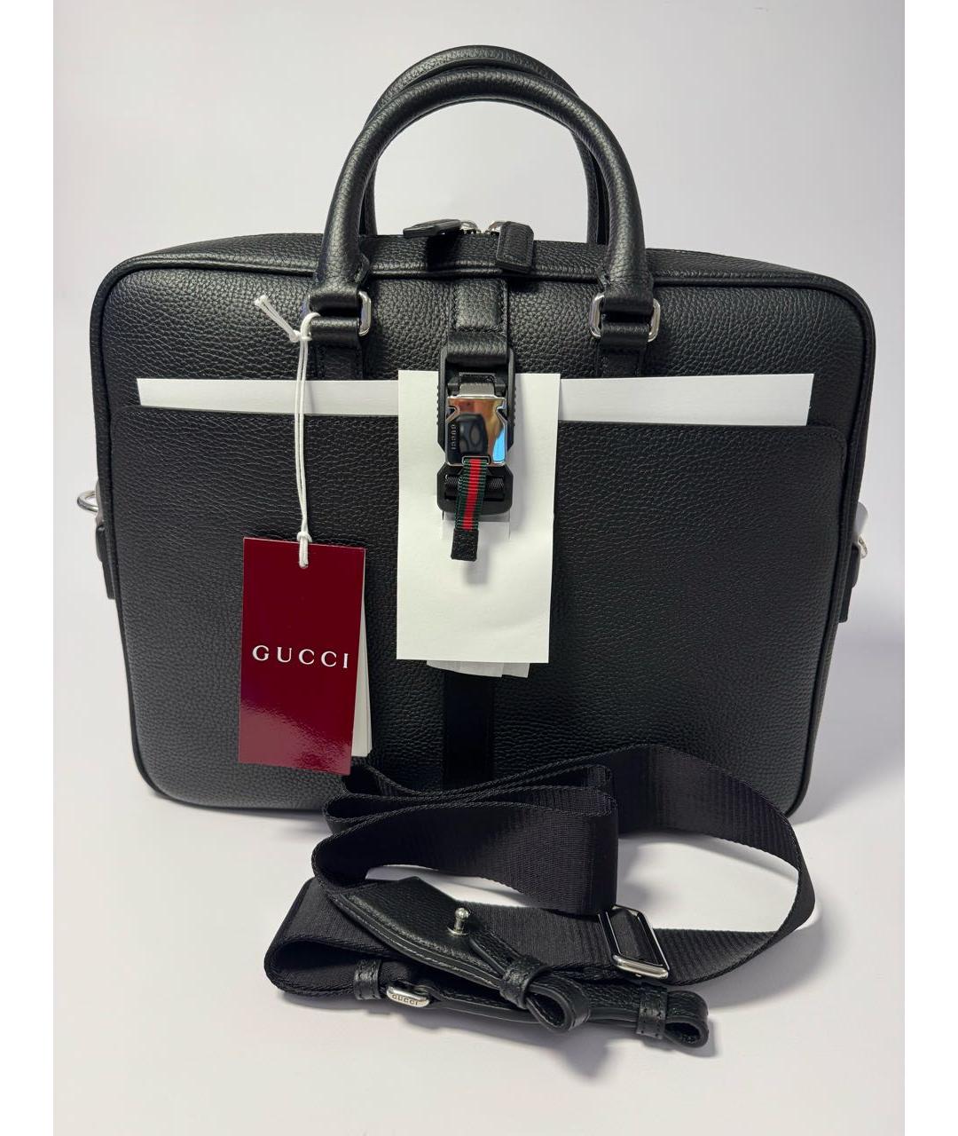 GUCCI Черный кожаный портфель, фото 7