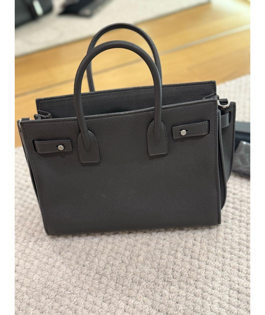 SAINT LAURENT Серая кожаная сумка тоут, фото 2