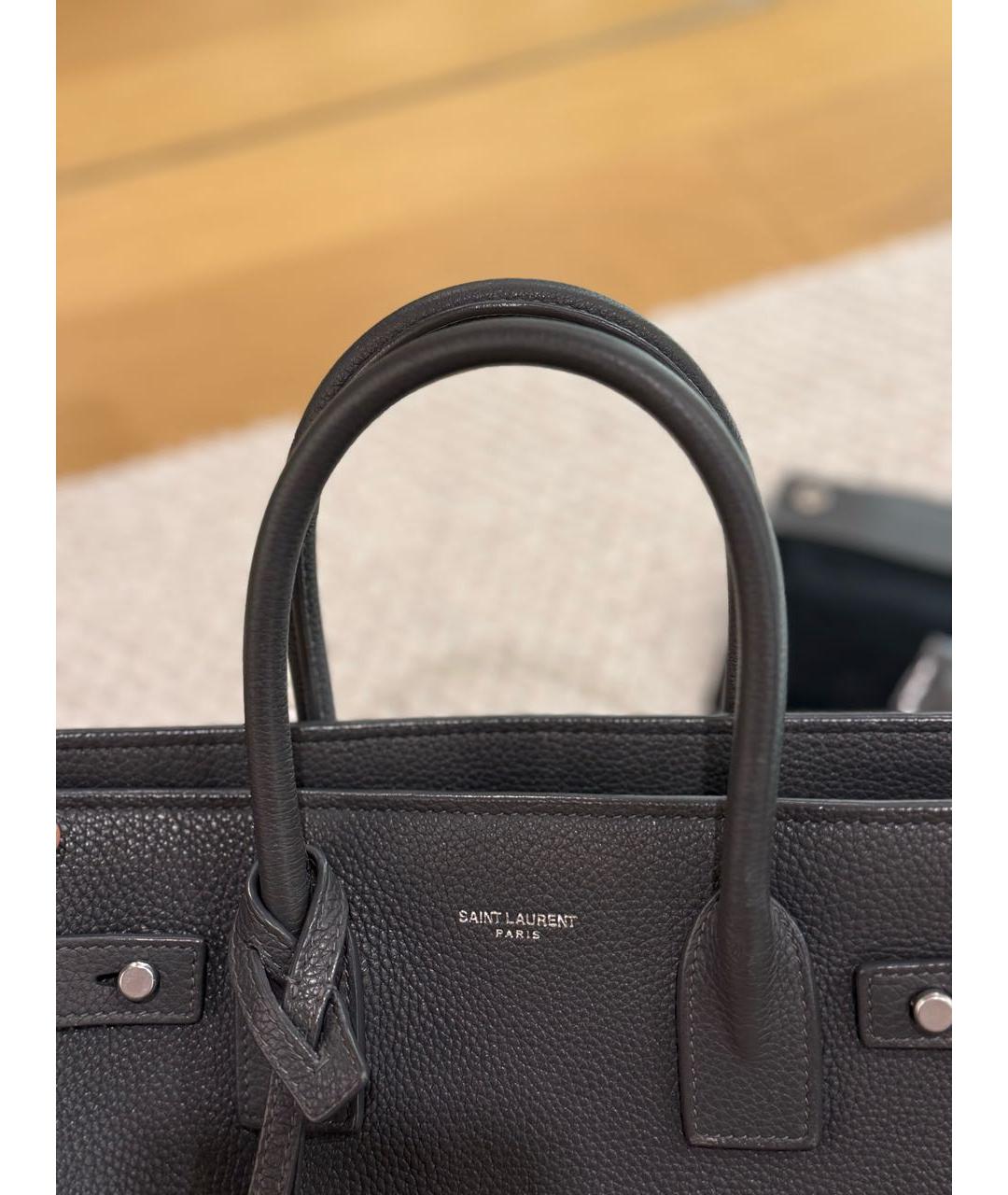 SAINT LAURENT Серая кожаная сумка тоут, фото 4