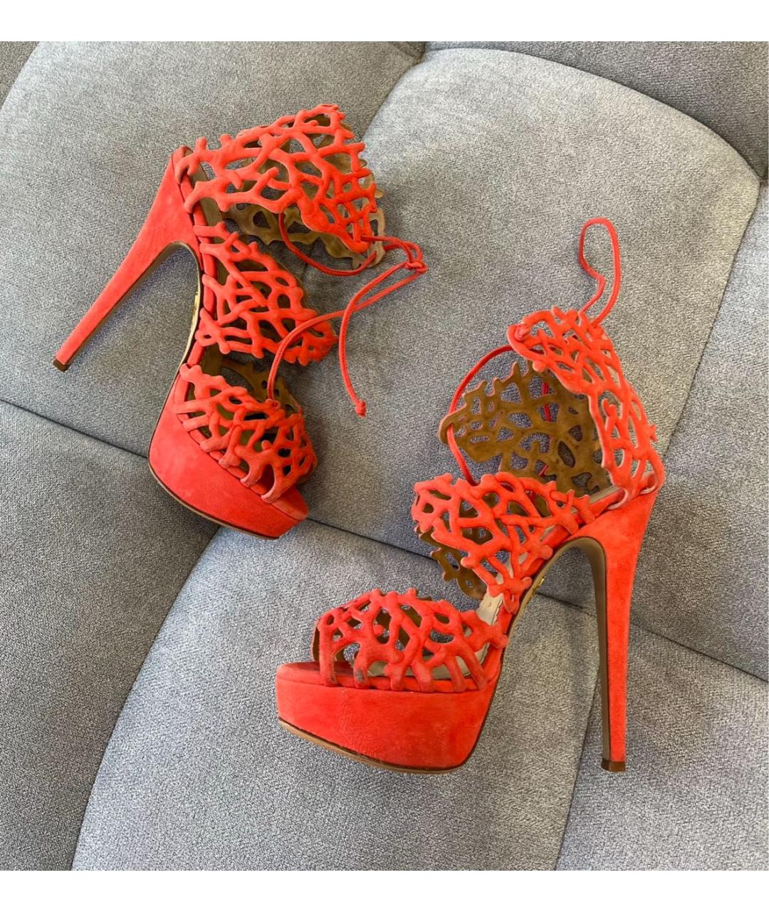 CHARLOTTE OLYMPIA Оранжевое замшевые босоножки, фото 7