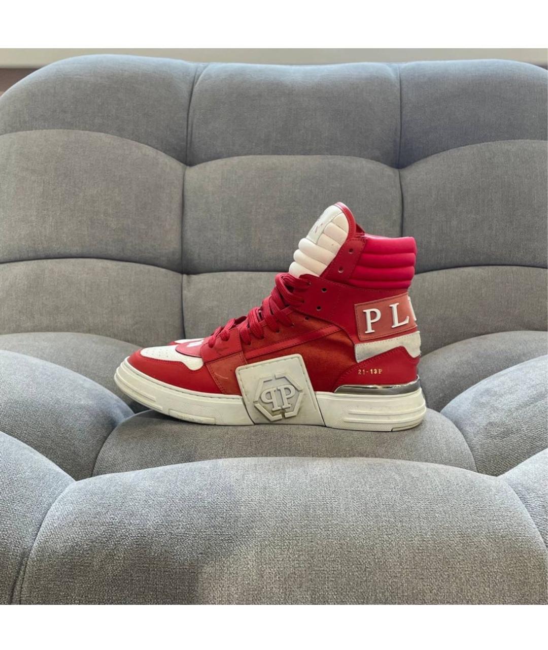 PHILIPP PLEIN Красные кожаные высокие кроссовки / кеды, фото 3