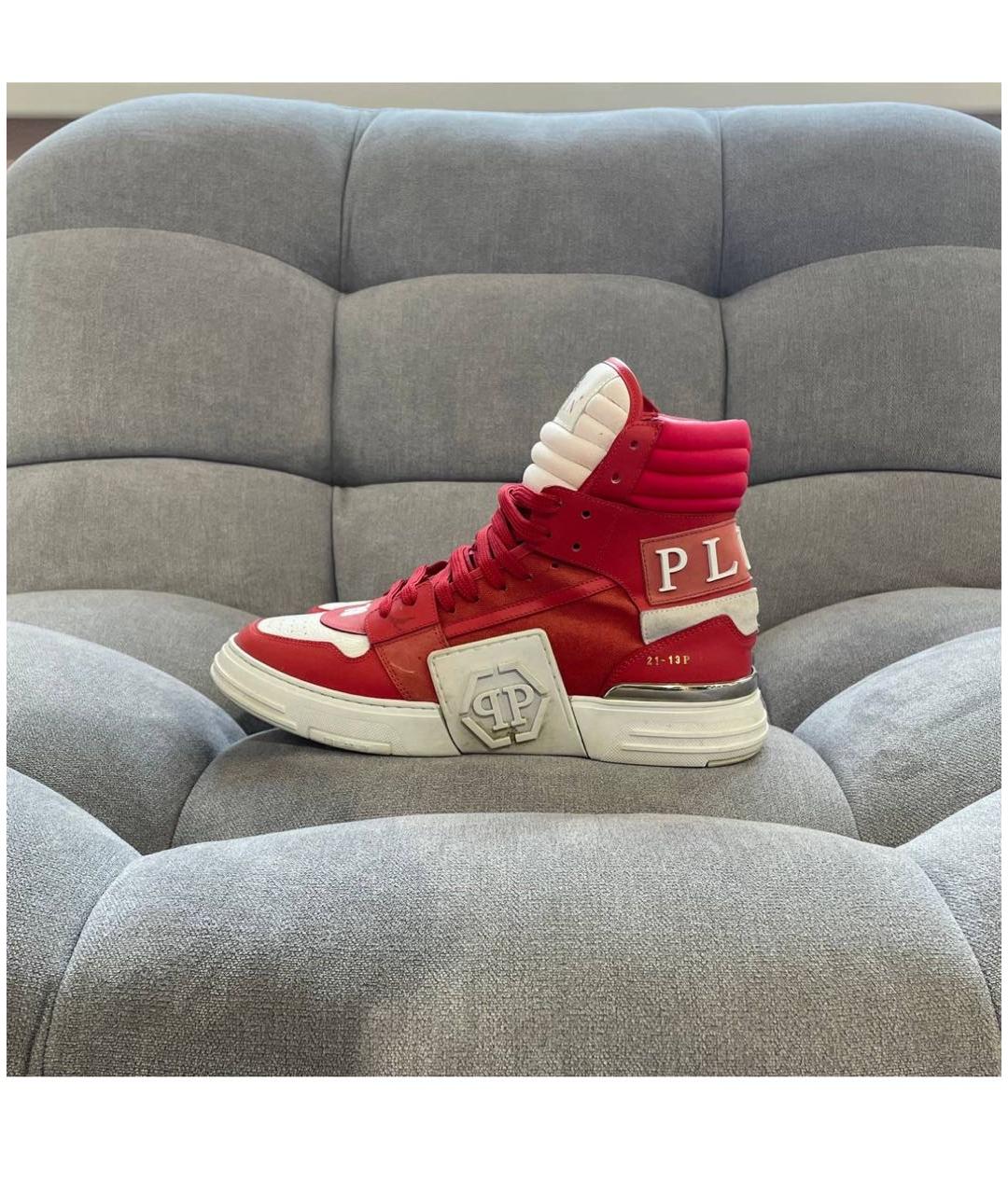 PHILIPP PLEIN Красные кожаные высокие кроссовки / кеды, фото 8