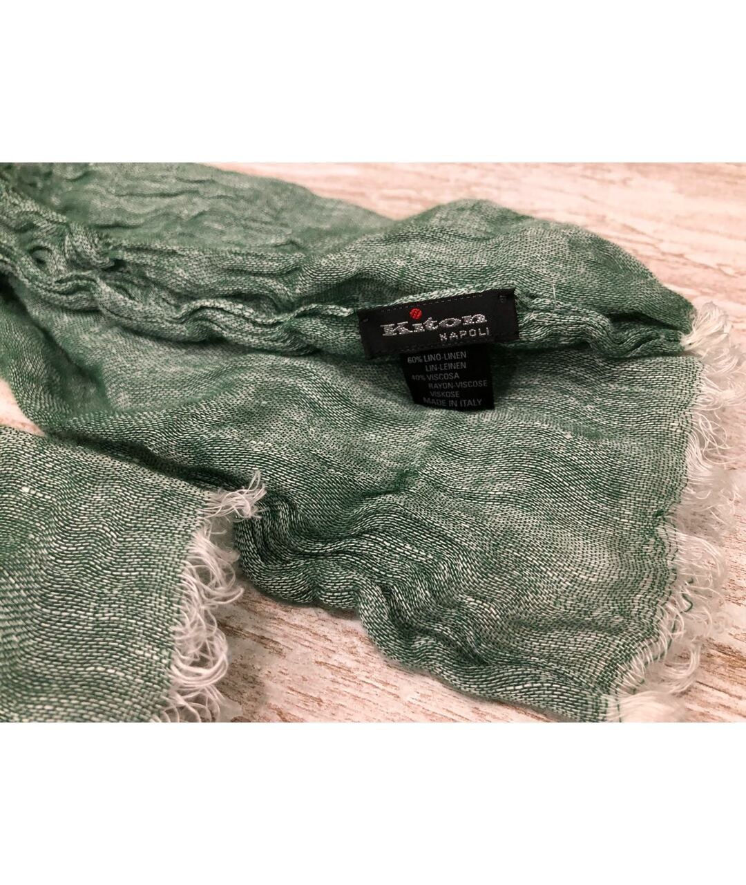 KITON Зеленый льняной шарф, фото 4