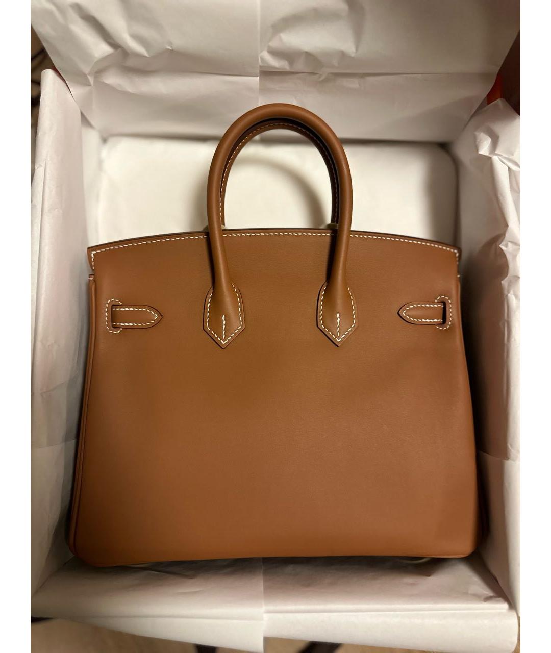 HERMES Коричневая кожаная сумка с короткими ручками, фото 3