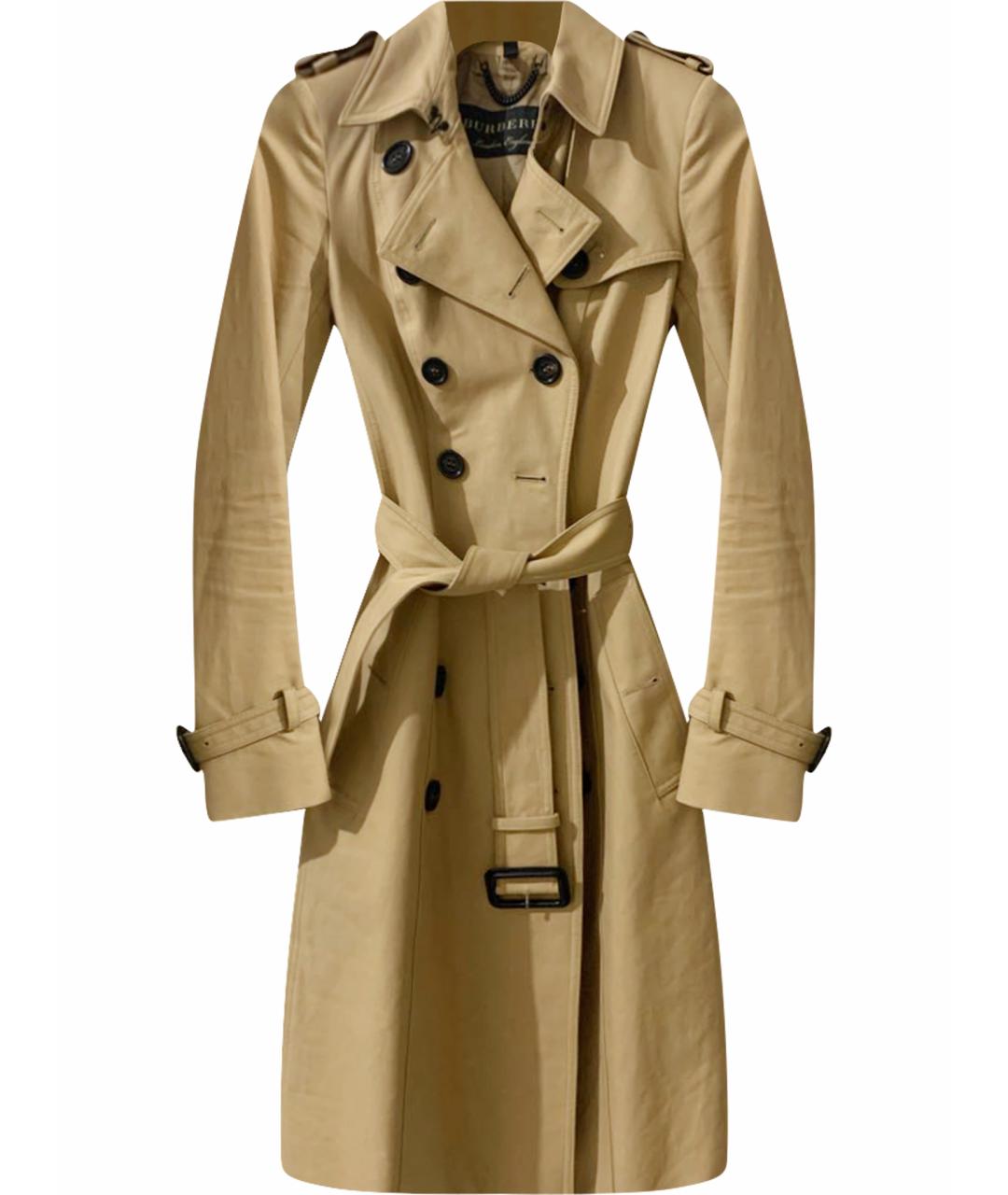 BURBERRY Бежевый хлопко-эластановый тренч/плащ, фото 1