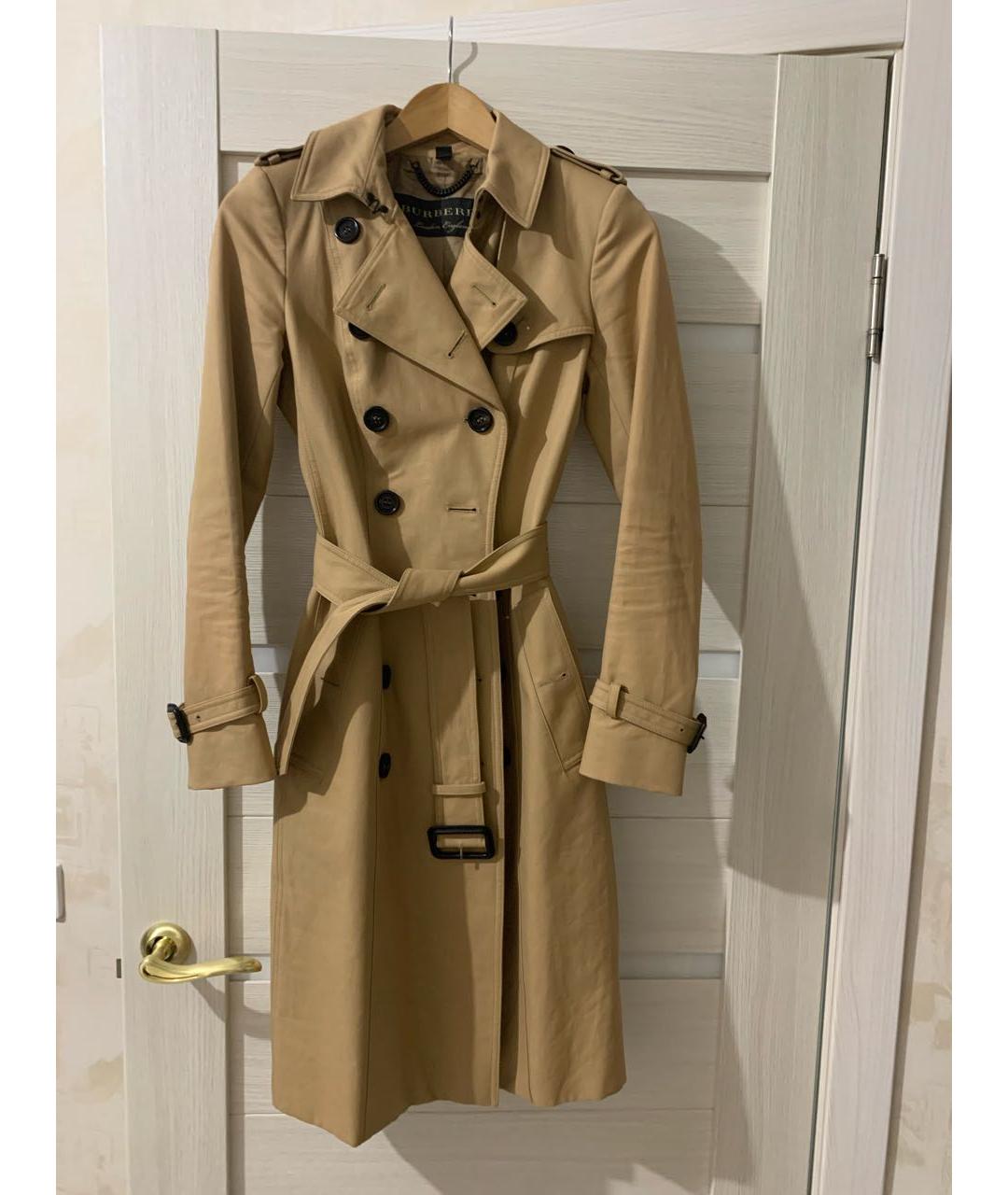 BURBERRY Бежевый хлопко-эластановый тренч/плащ, фото 4