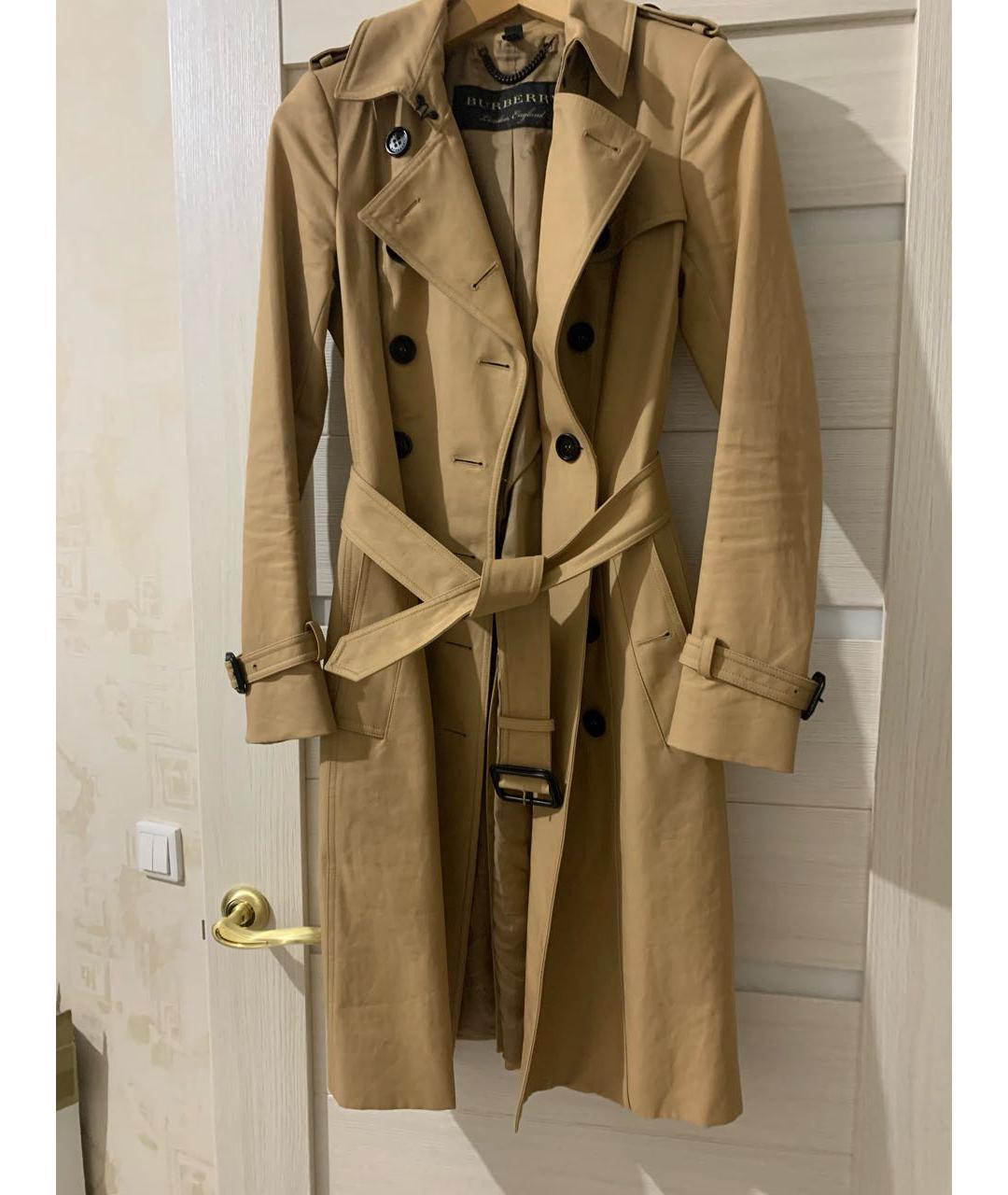BURBERRY Бежевый хлопко-эластановый тренч/плащ, фото 2