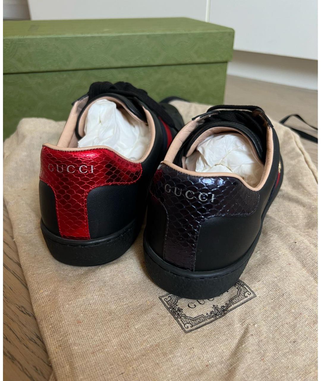 GUCCI Черные кожаные низкие кроссовки / кеды, фото 3