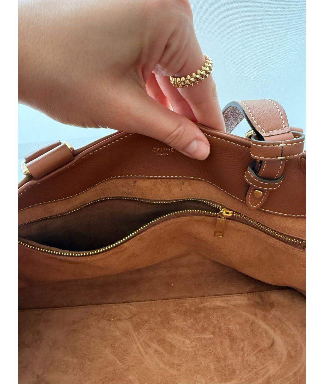 CELINE Коричневая кожаная сумка с короткими ручками, фото 8
