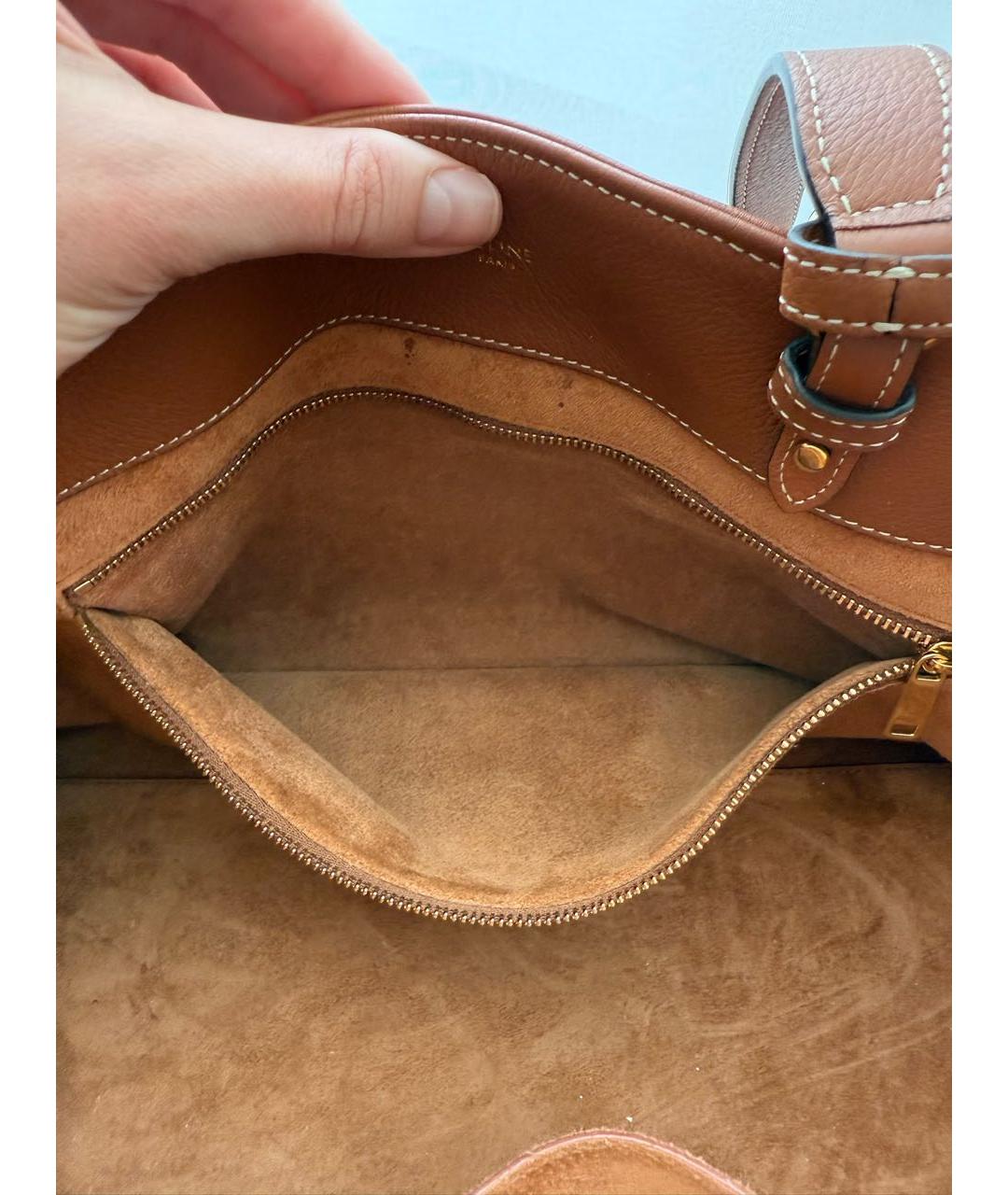 CELINE Коричневая кожаная сумка с короткими ручками, фото 7