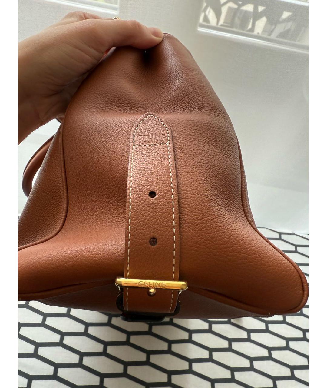 CELINE Коричневая кожаная сумка с короткими ручками, фото 4