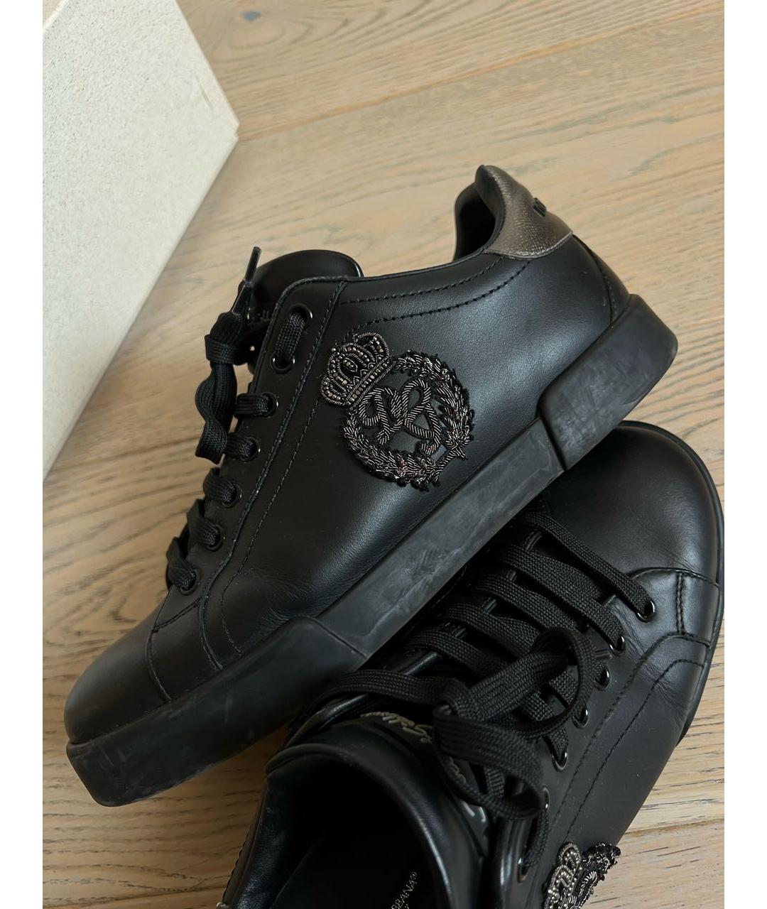 DOLCE&GABBANA Черные кожаные низкие кроссовки / кеды, фото 5