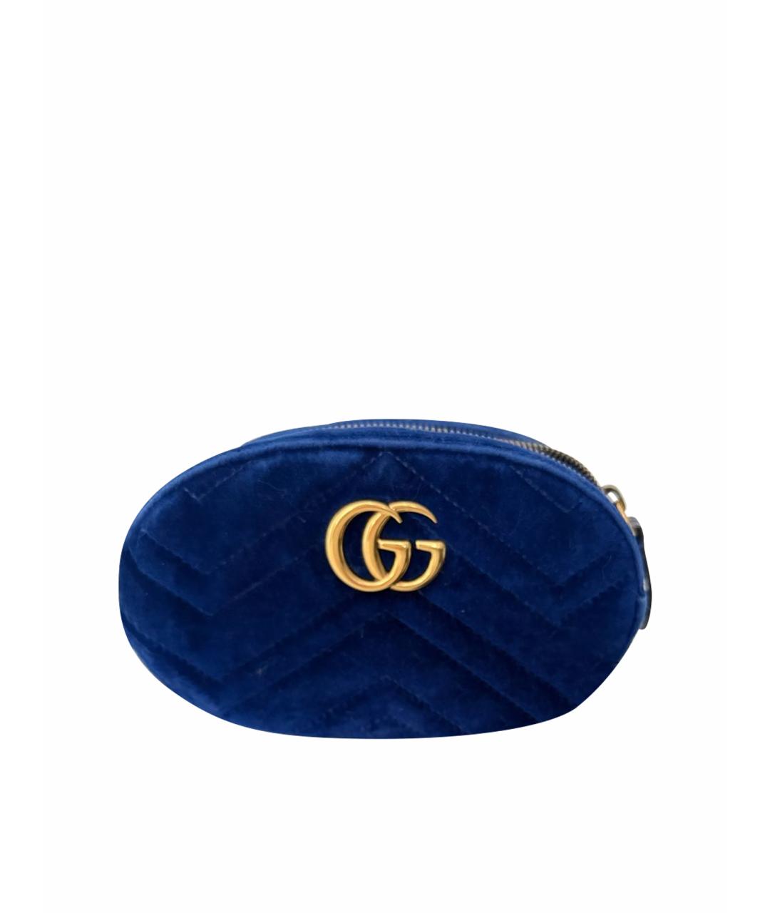 GUCCI Синяя бархатная поясная сумка, фото 1