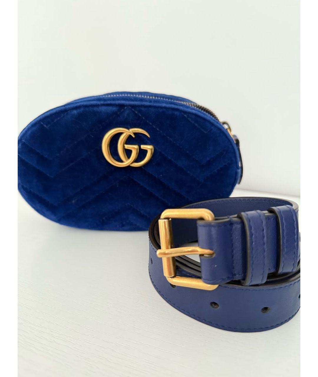 GUCCI Синяя бархатная поясная сумка, фото 6