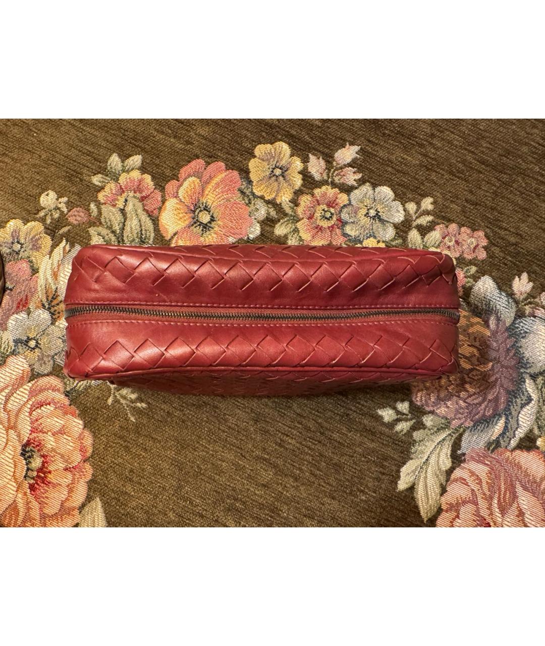 BOTTEGA VENETA Бордовая кожаная косметичка, фото 2