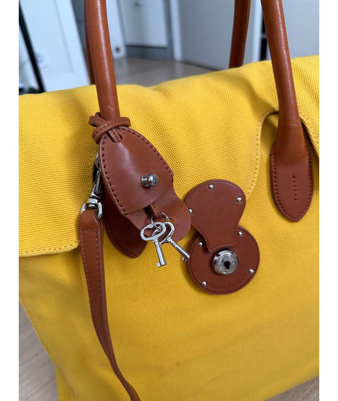RALPH LAUREN Желтая тканевая сумка тоут, фото 5