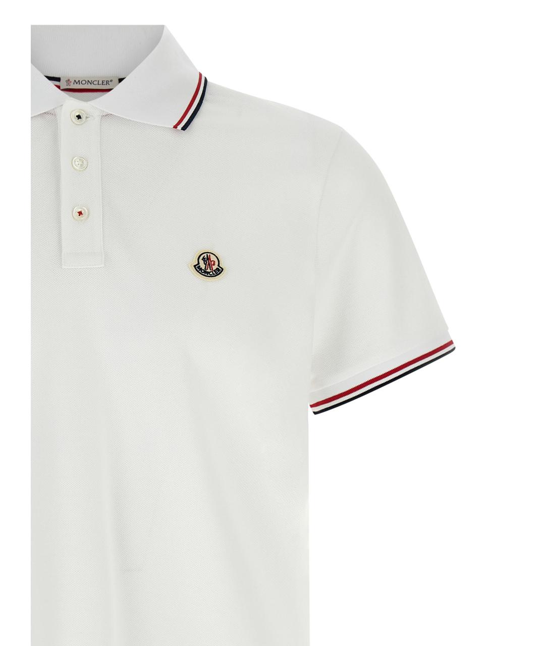 MONCLER Белое хлопковое поло с коротким рукавом, фото 3