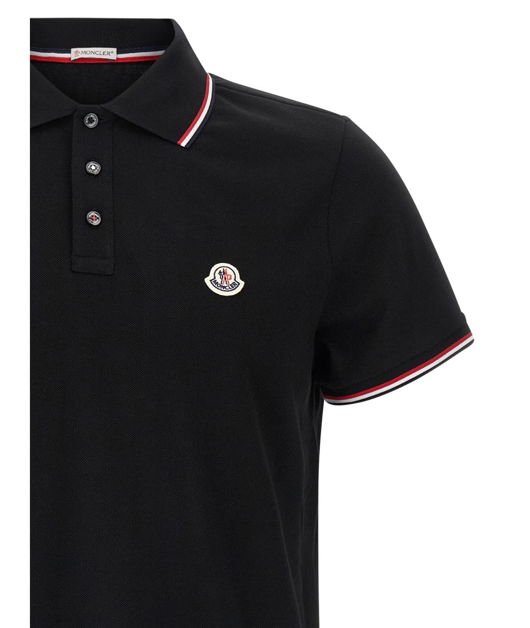 MONCLER Черное хлопковое поло с коротким рукавом, фото 3
