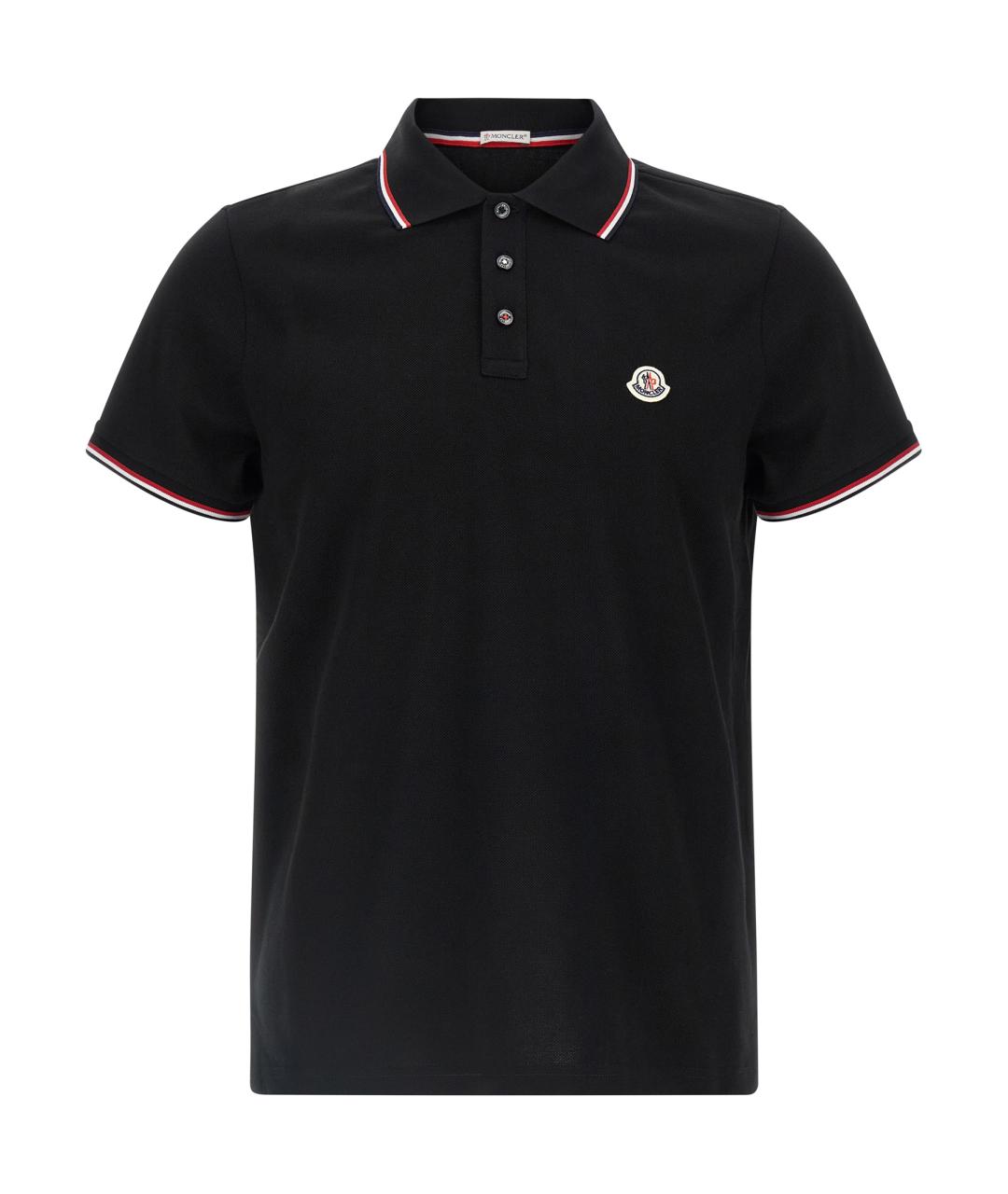 MONCLER Черное хлопковое поло с коротким рукавом, фото 1