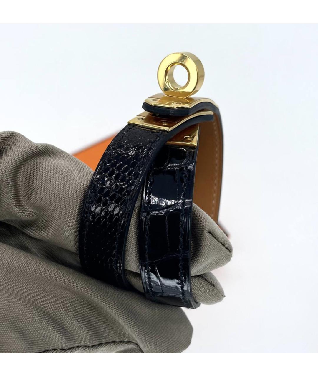 HERMES Черный браслет из экзотической кожи, фото 2
