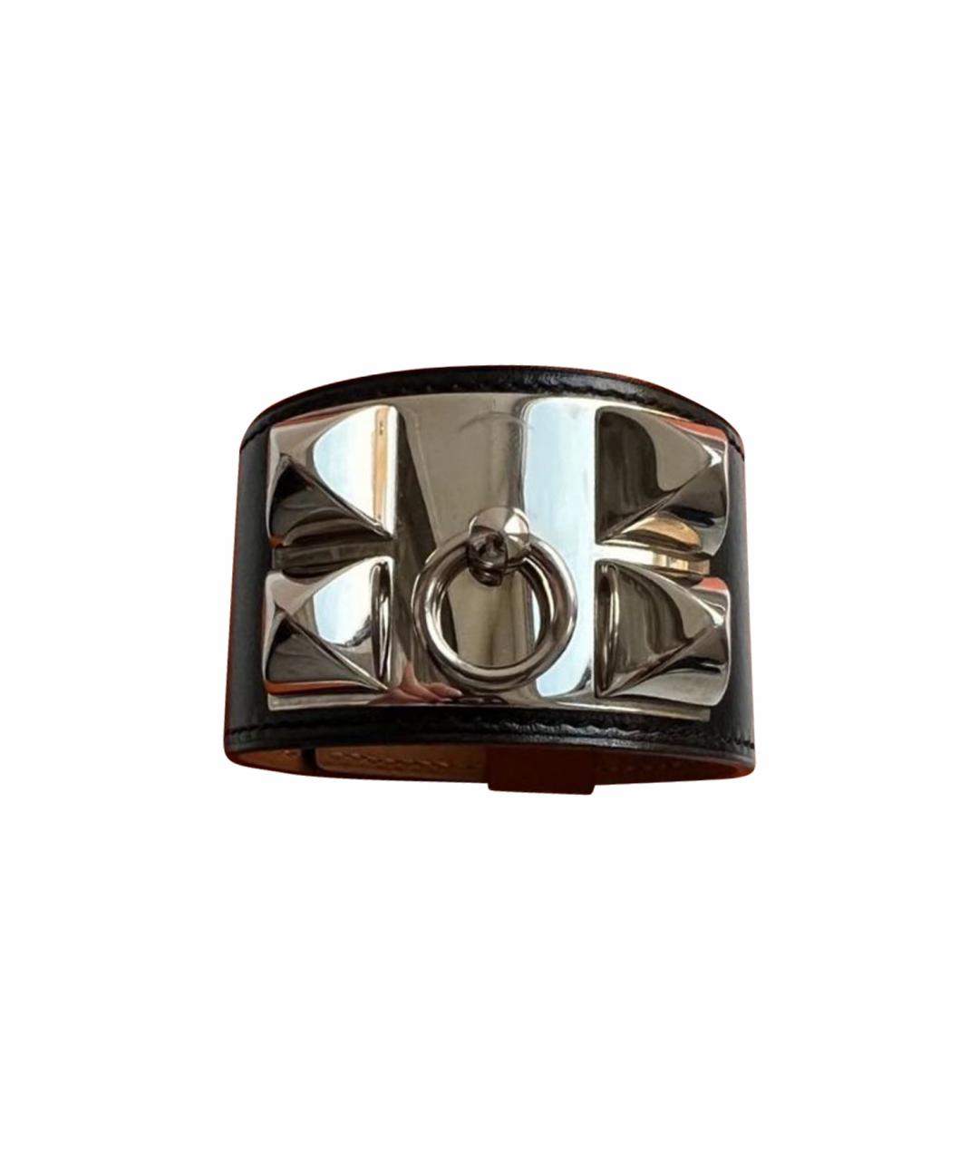 HERMES Черный кожаный браслет, фото 1