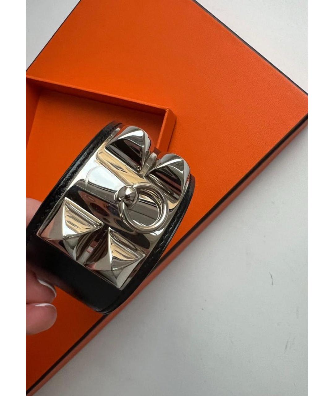 HERMES Черный кожаный браслет, фото 2