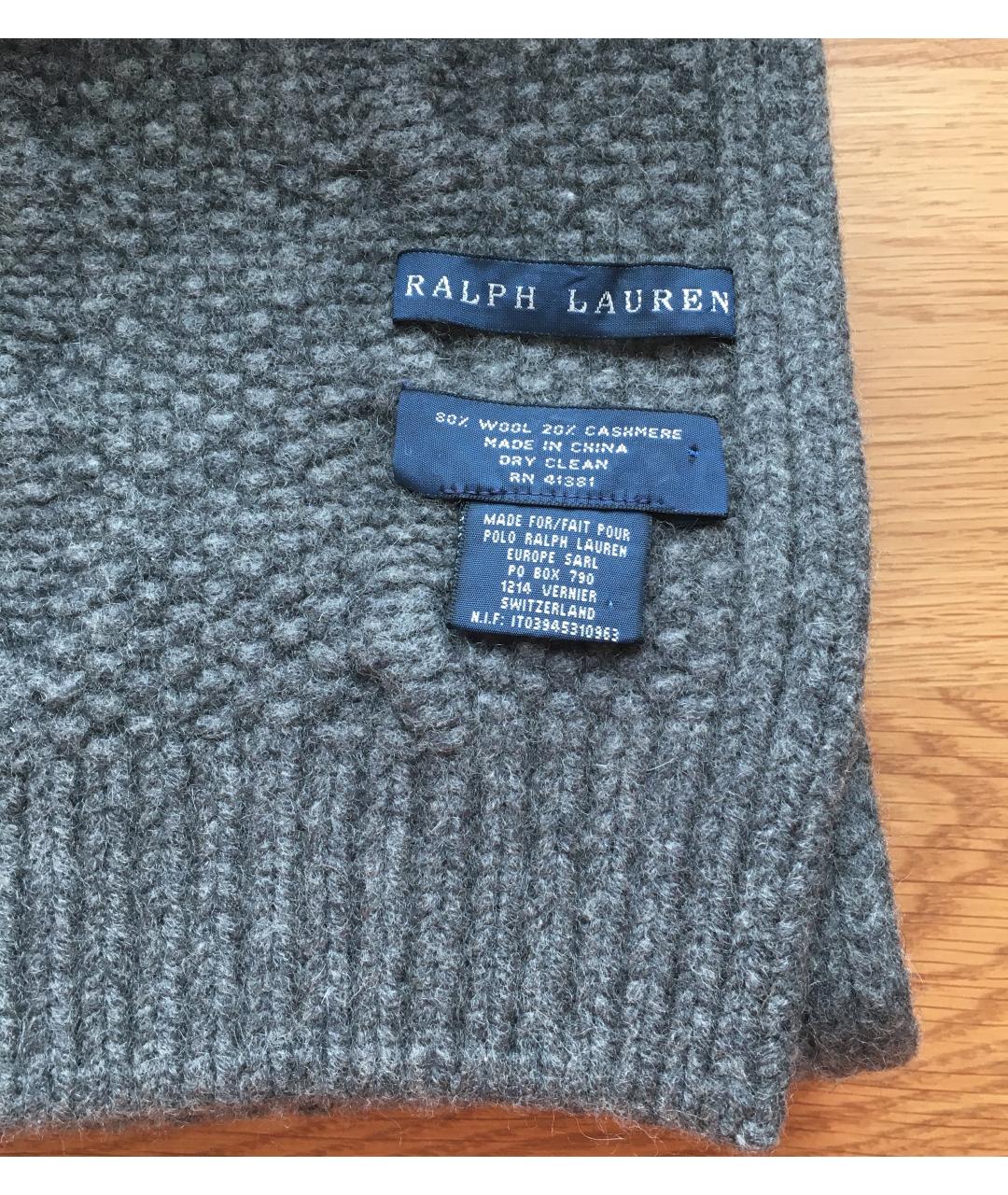 RALPH LAUREN Серый шерстяной шарф, фото 2