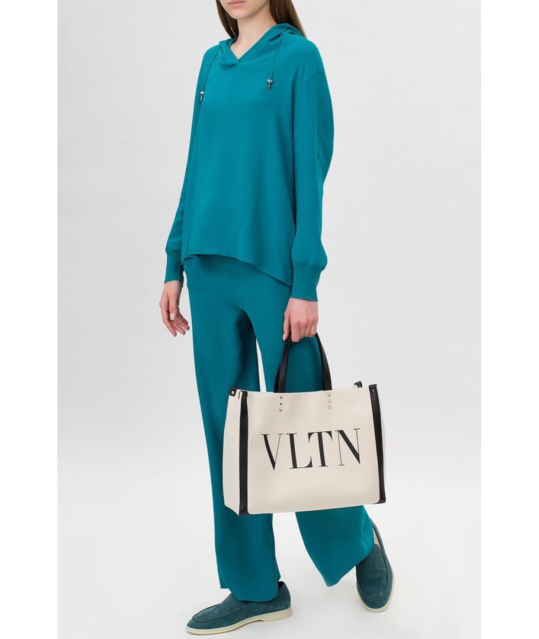 LORO PIANA Бирюзовые шелковые прямые брюки, фото 3