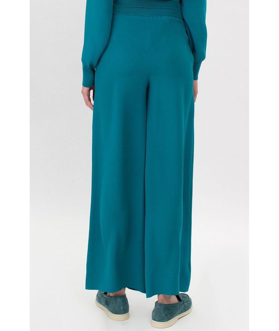 LORO PIANA Бирюзовые шелковые прямые брюки, фото 4