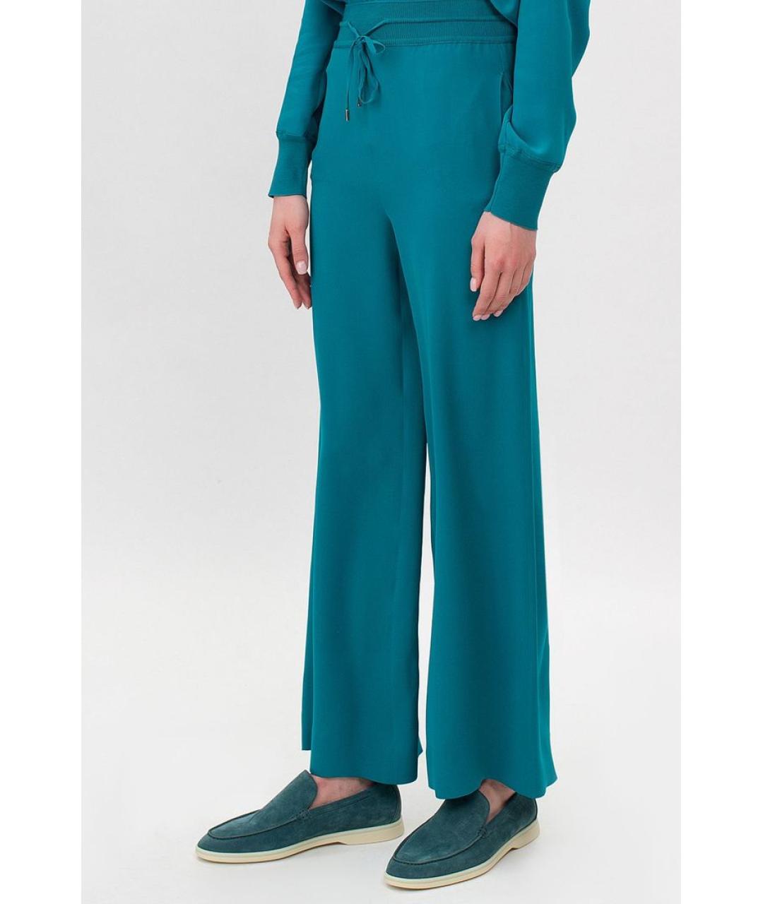 LORO PIANA Бирюзовые шелковые прямые брюки, фото 2