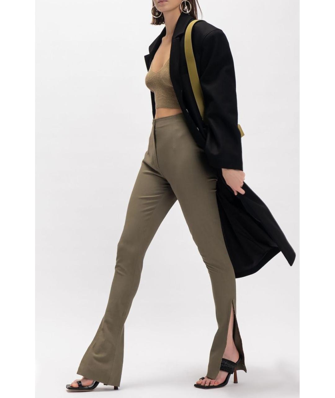 JACQUEMUS Хаки вискозные прямые брюки, фото 2