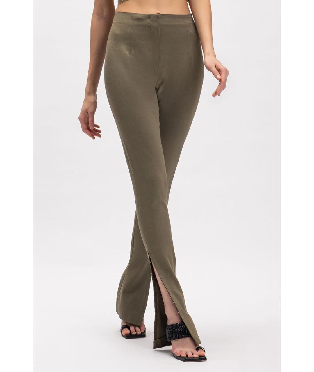 JACQUEMUS Хаки вискозные прямые брюки, фото 3