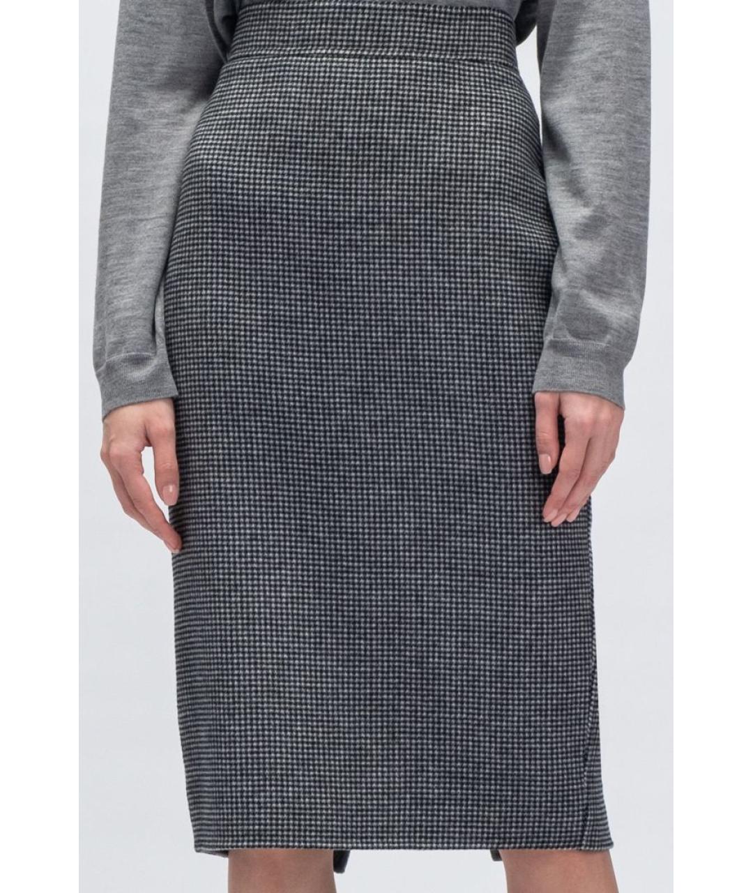 MAX MARA STUDIO Серая шерстяная юбка миди, фото 3