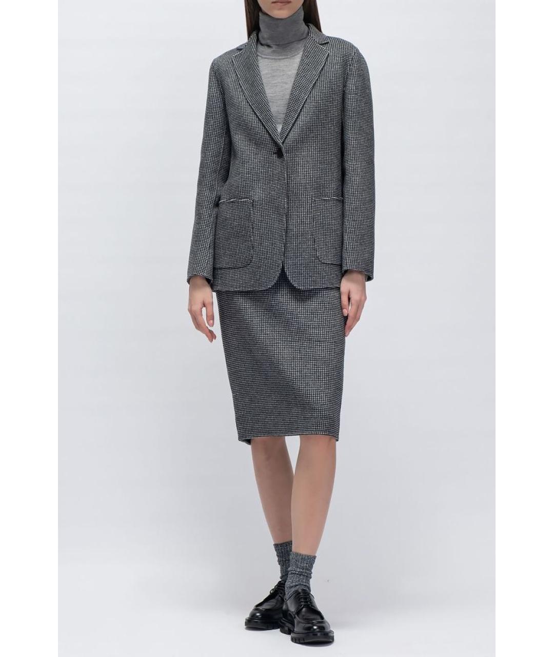 MAX MARA STUDIO Серая шерстяная юбка миди, фото 2