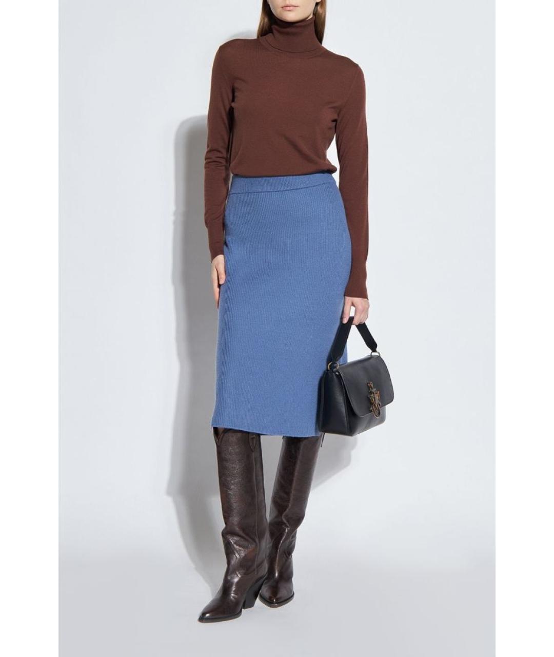 MAX MARA Синяя шерстяная юбка миди, фото 2