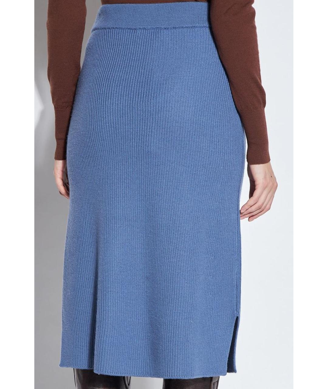 MAX MARA Синяя шерстяная юбка миди, фото 4